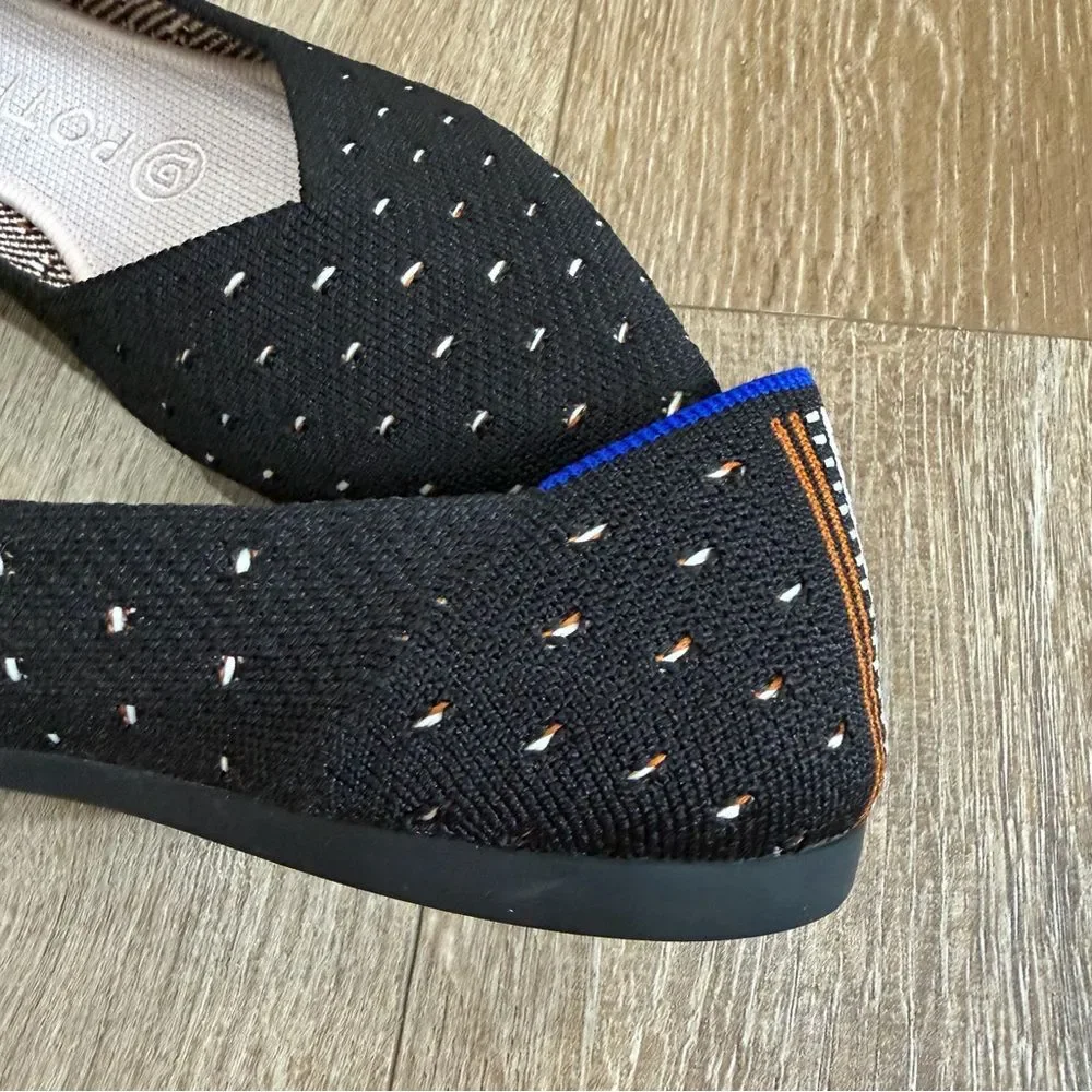 Rothy's RETIRED The Point Ivory Polka Dot Black Knit Ballet Flats Shoes Size 7